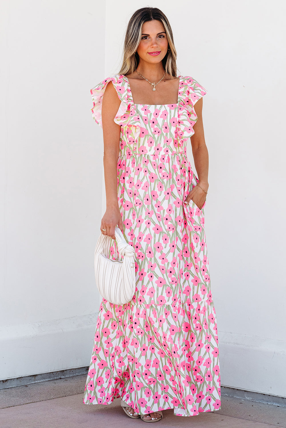 Angelica Floral Ruffled Strap Maxi Dress - Love Salve 