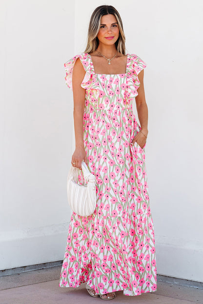 Angelica Floral Ruffled Strap Maxi Dress - Love Salve 