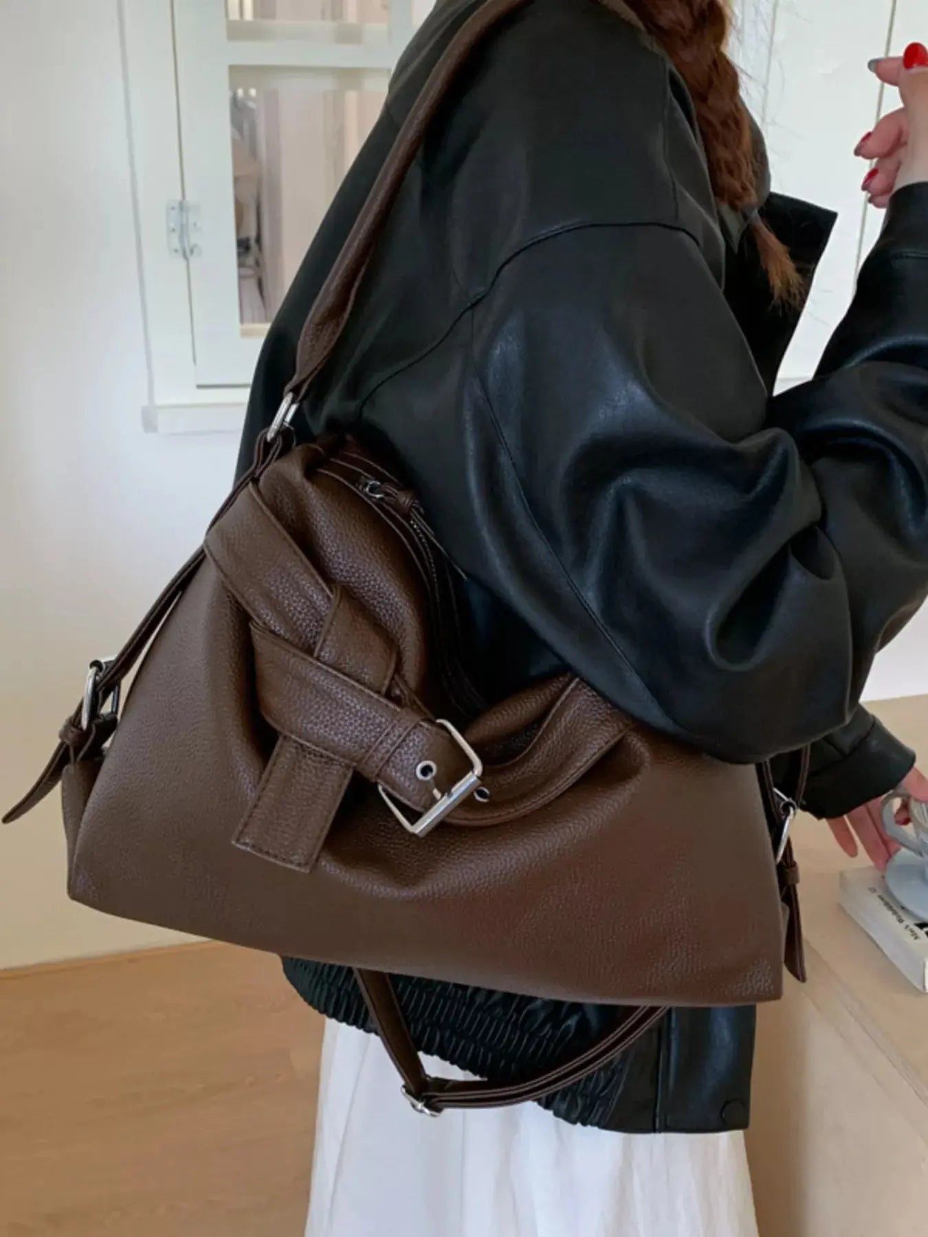 Decor Buckle Leather Shoulder Bag Simply Love