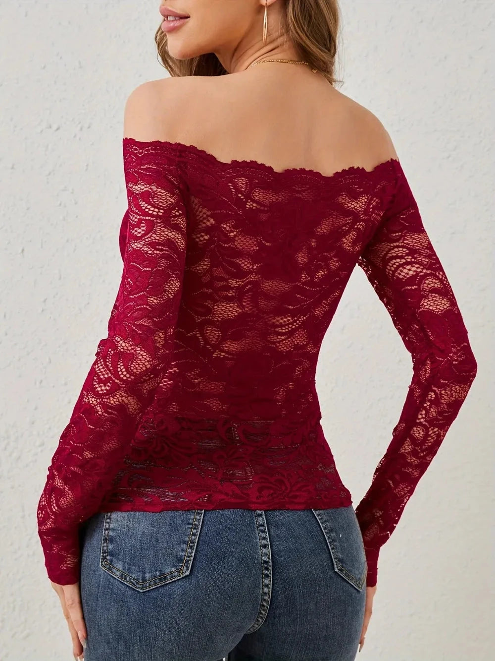 Off-Shoulder Long Sleeve Lace Top Coco’s Tee Boutique