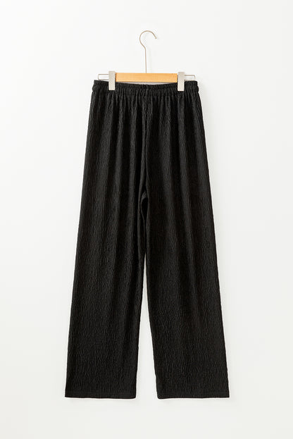 Chic black textured drawstring lounge pants