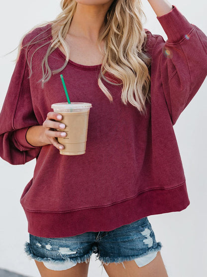 Chic backless long sleeve sweatshirt with round neck