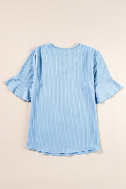 Chic beau blue ruffled v-neck top with half sleeves