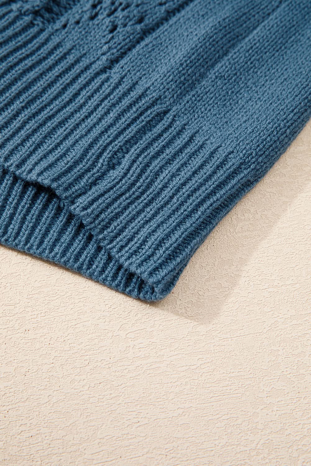 Real Teal Open Knit V Neck Button Front Drop Shoulder Plus Size Cardigan - Love Salve 