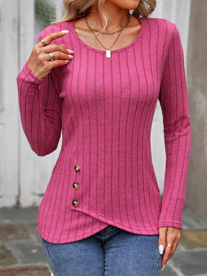 Elegant long sleeve tee with buttons