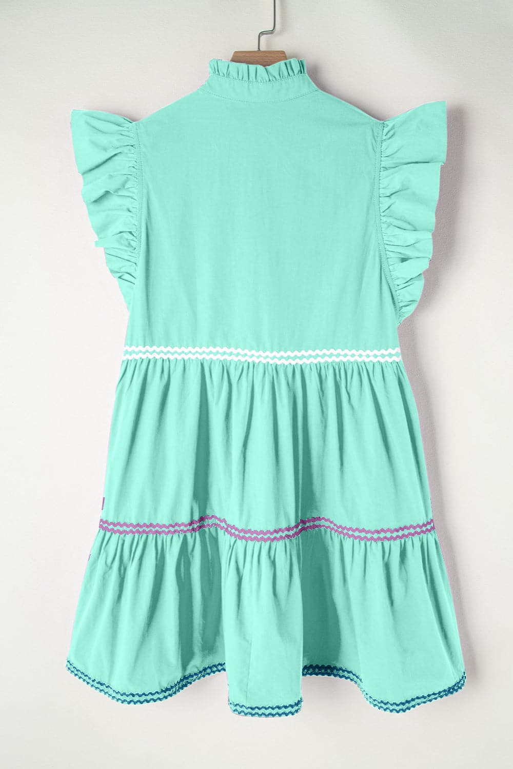 Ruffled Notched Cap Sleeve Mini Dress.