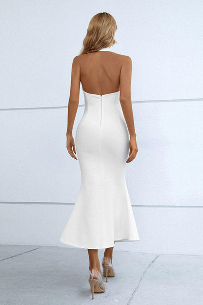 Halter Neck Split Fishtail Bodycon Dress.