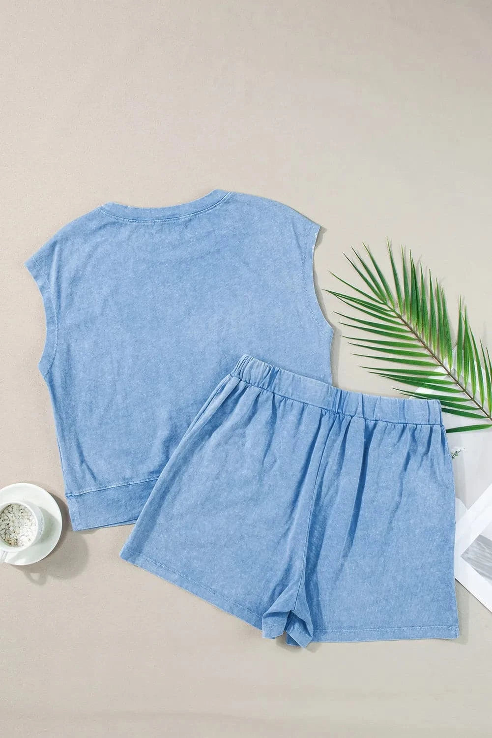 Round Neck Short Sleeve Top and Shorts Set.