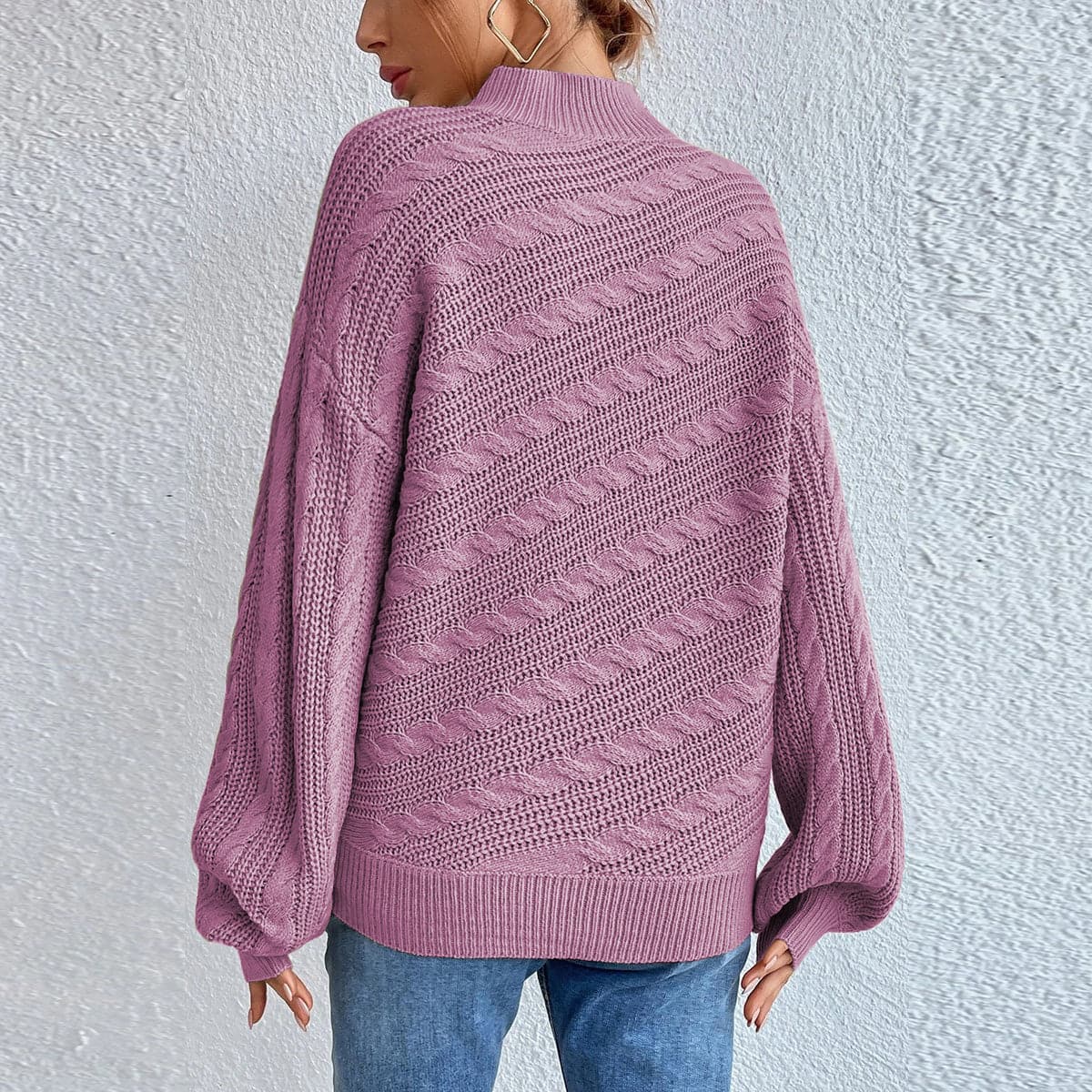 Cable-Knit Mock Neck  Long Sleeve Sweater.