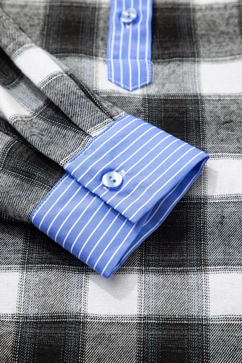 Contrast Striped Edge Half Placket Plaid Blouse Simply Love