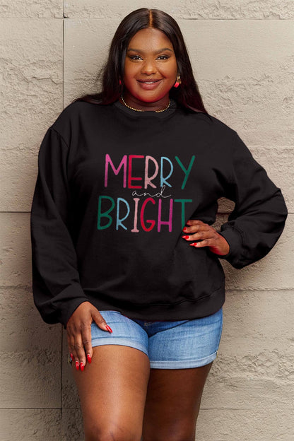 Simply Love Full Size MERRY AND BRIGHT Graphic Sweatshirt.