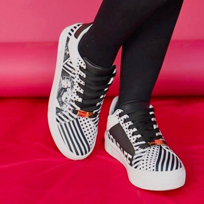 Chic printed vegan leather lace-up sneakers for stylish sustainability