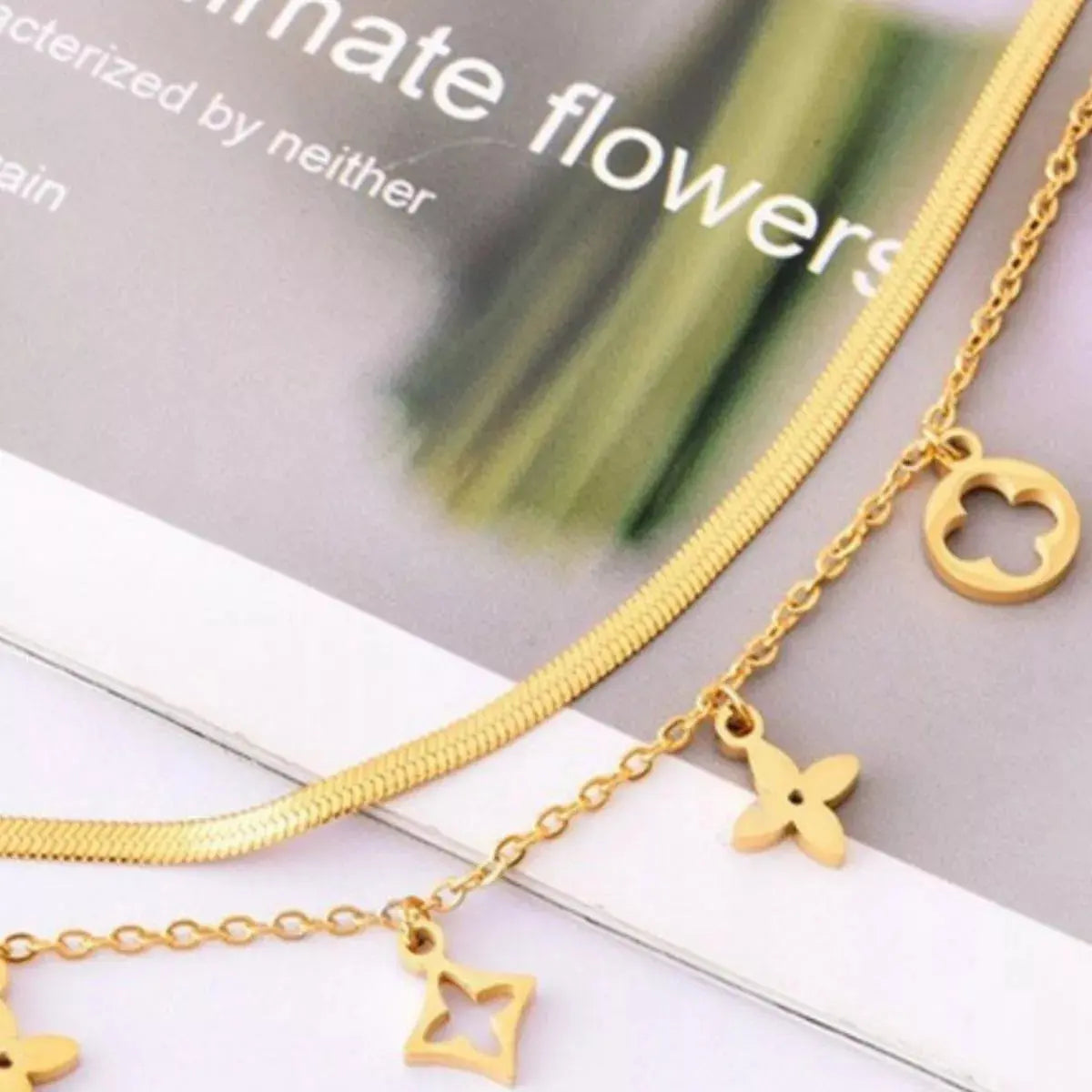 18K Gold Plated Double Layered Charm Necklace With Flower And Star Charms Simply Love