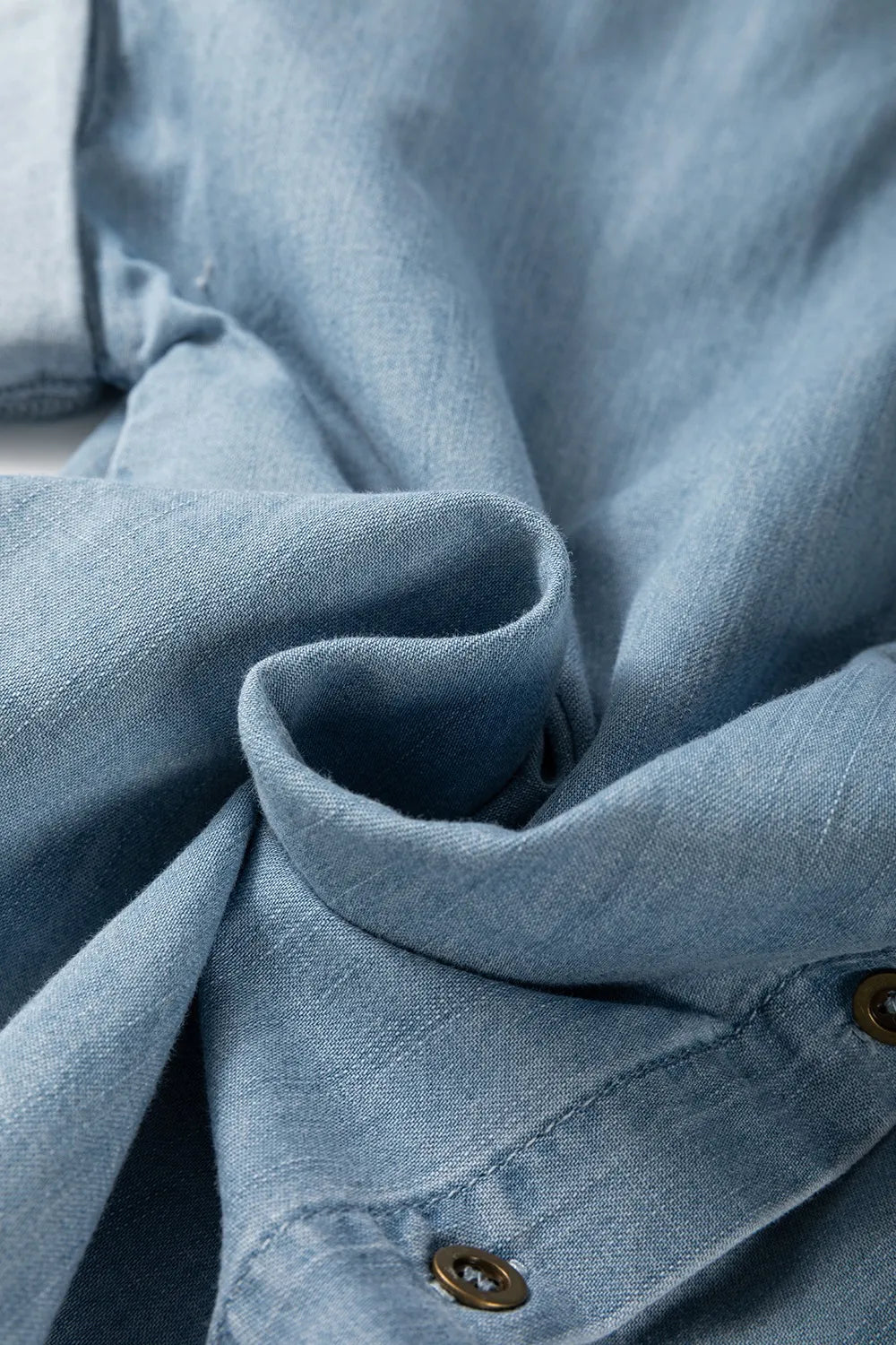 Folded Short Sleeve Patched Pocket Denim Shirt