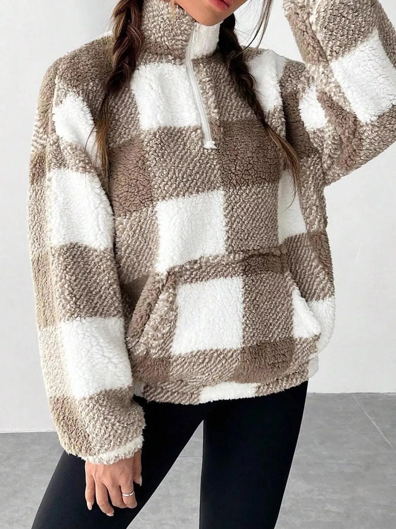 Full Size Plaid Sherpa Long Sleeve Sweatshirt Plus Size Simply Love