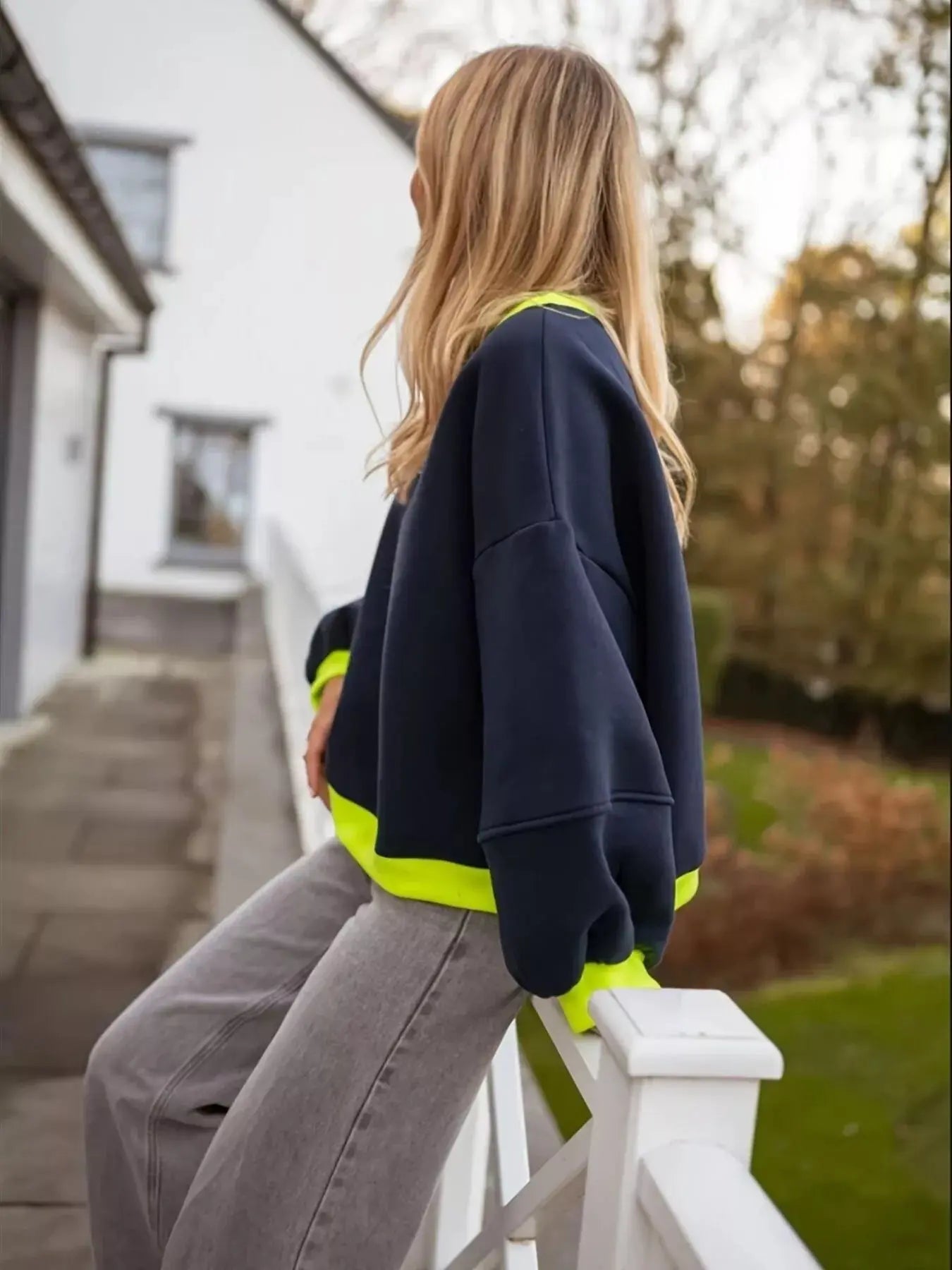 Contrast Trim Oversized Sweatshirt Simply Love