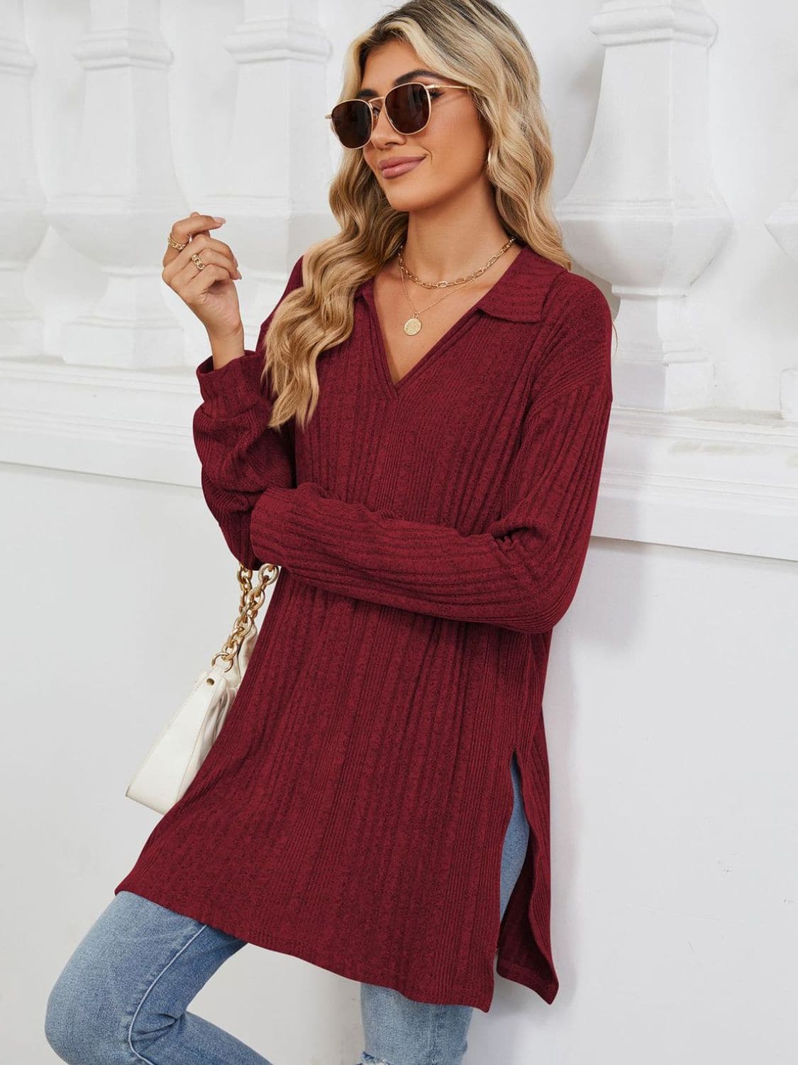 Sheer slit long sleeve t-shirt