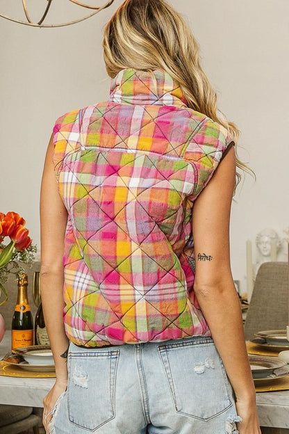 BiBi Plaid Quilted Vest - Cozy Layering