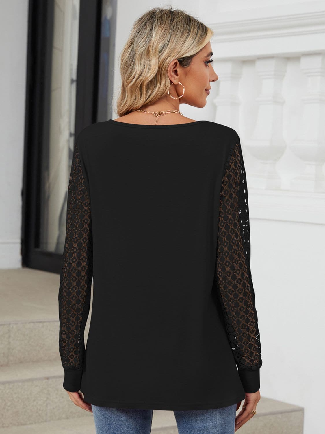 Cutout Round Neck Long Sleeve T-Shirt.