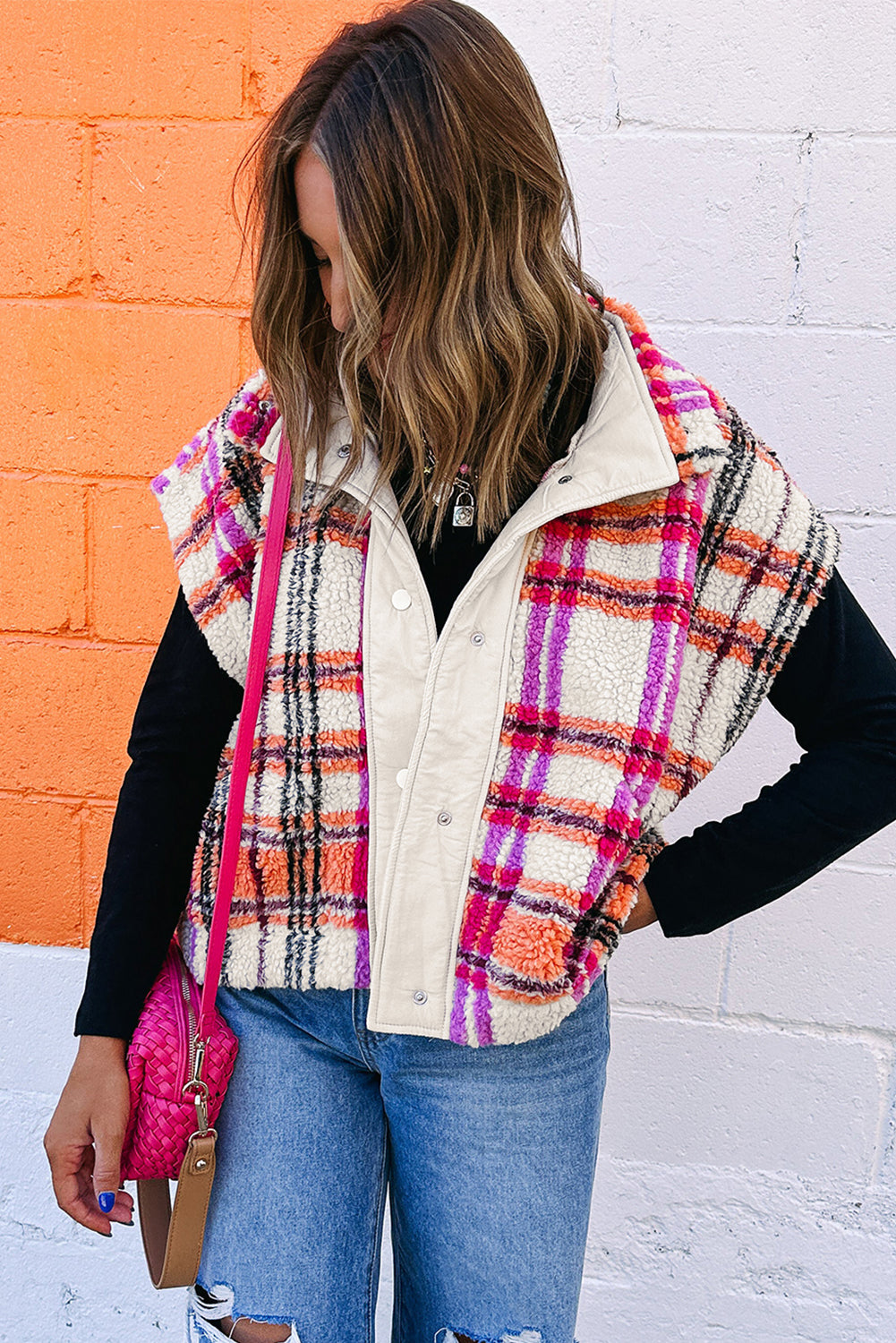 Rose Sherpa Plaid Jacket Vest Love Salve