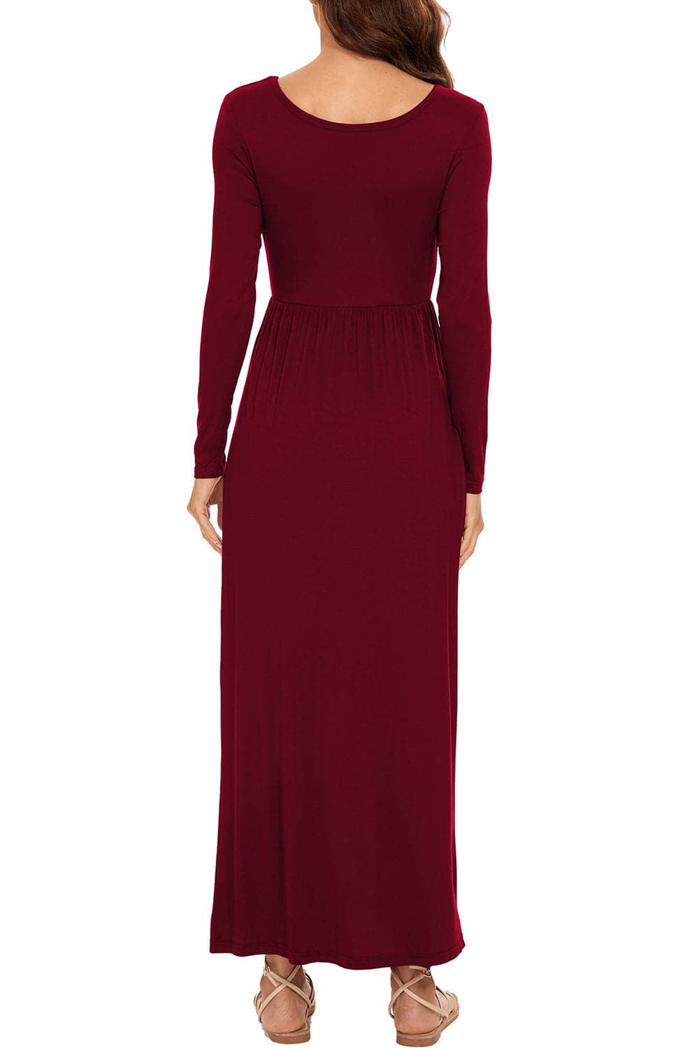 Round Neck Long Sleeve Pocketed Maxi Dress.