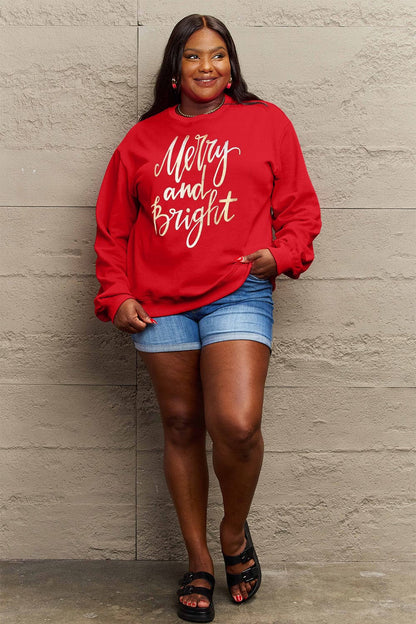 Simply Love Full Size MERRY AND BRIGHT Graphic Sweatshirt.