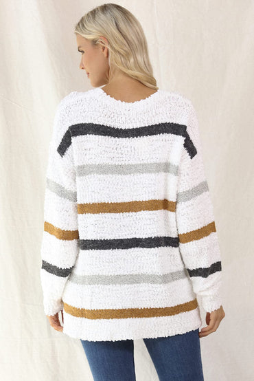 Striped Round Neck Long Sleeve Sweater.