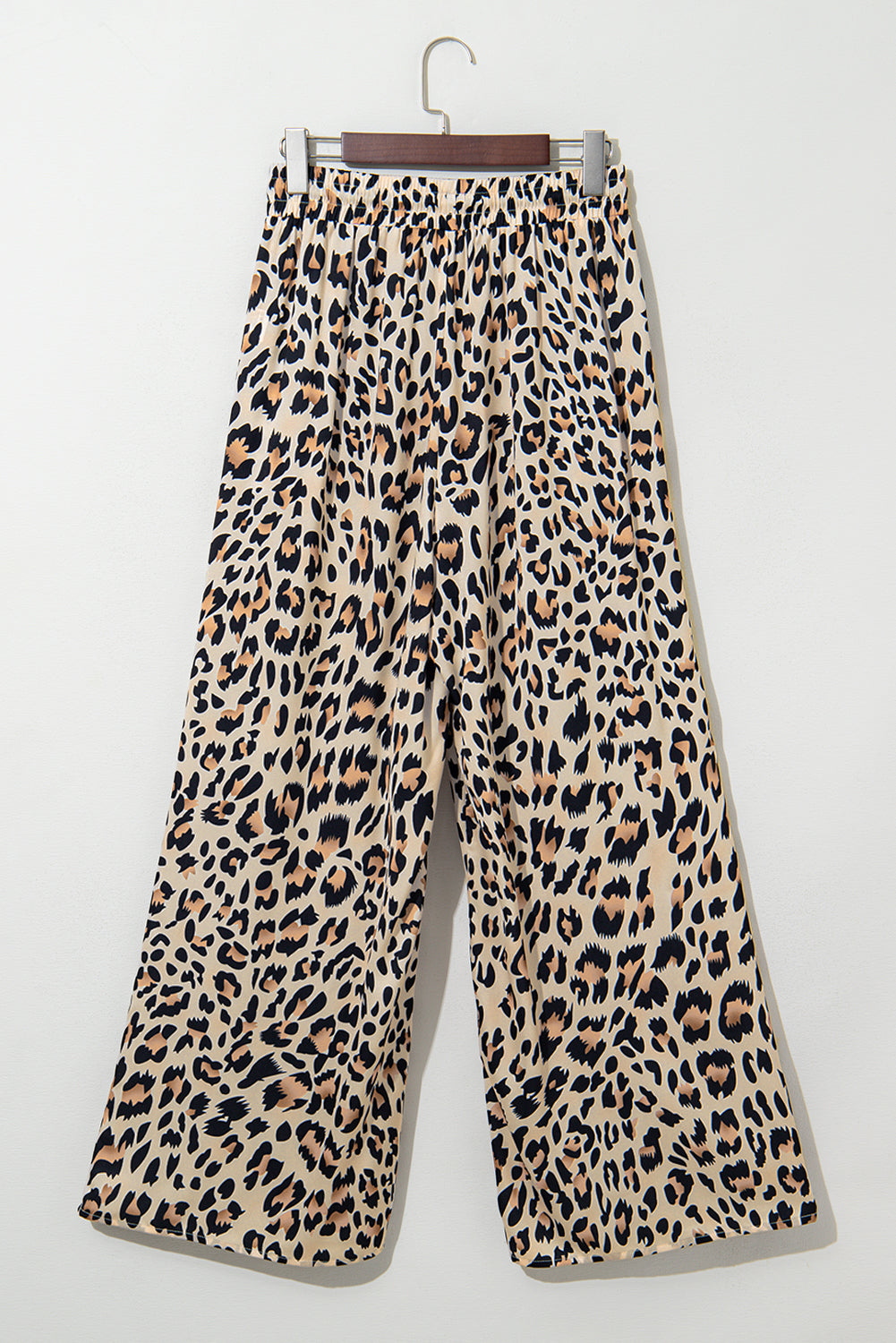 Parchment Leopard Drawstring Flowy Wide Leg Pants for Women