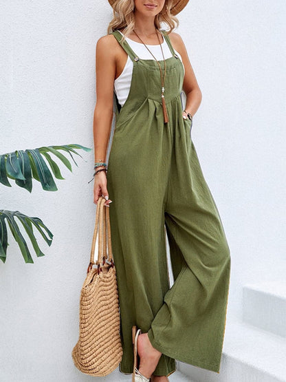 Full Size Square Neck Wide Strap Overalls.