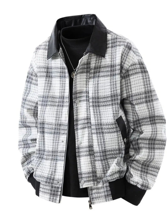 Men's Plus Size Plaid Pattern Snap Down Casual Jacket Simply Love