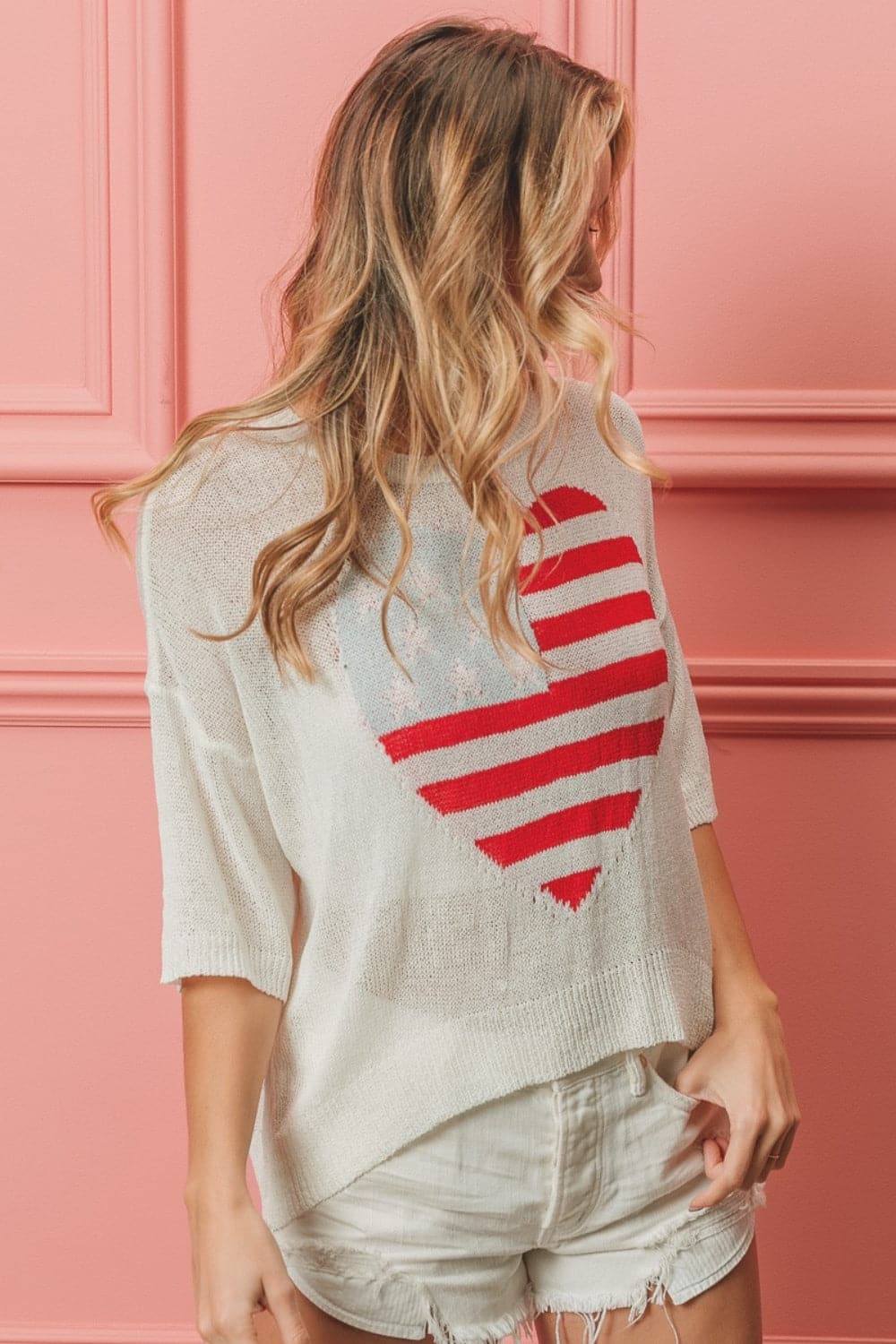 BiBi Striped Heart Contrast Knit Top.