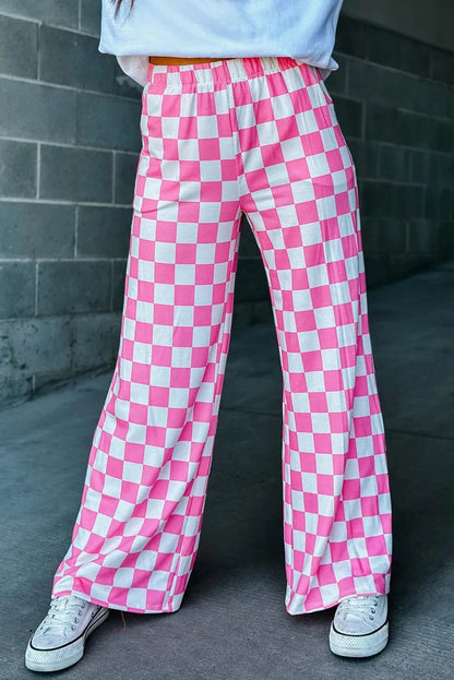 Checkered high-waisted wide leg trousers