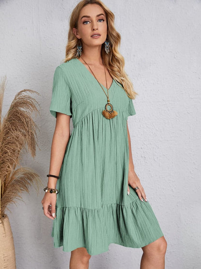 Full Size V-Neck Short Sleeve Dress.