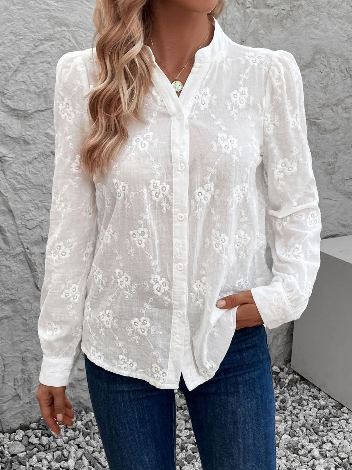 Notched Long Sleeve Shirt.