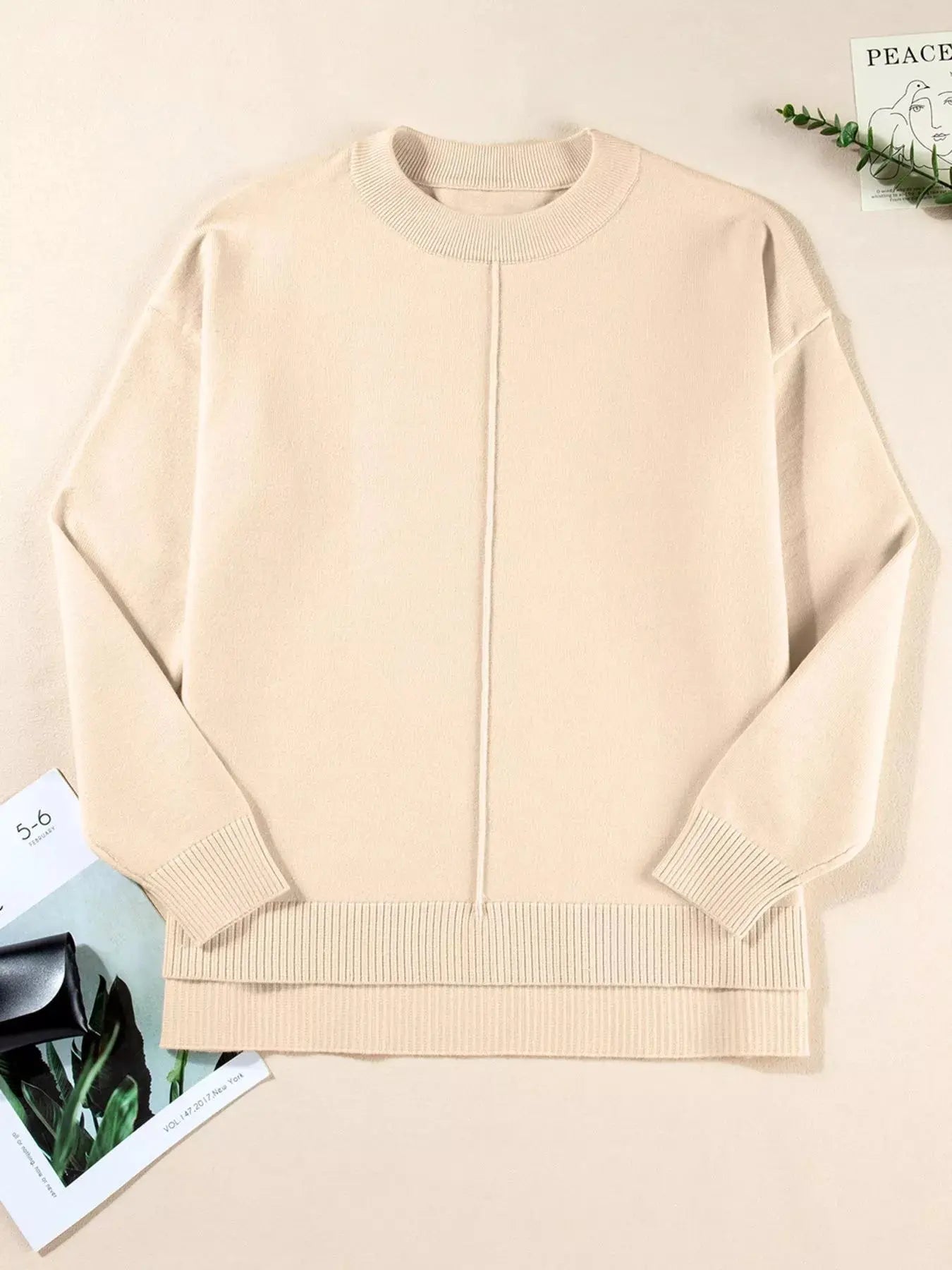 Front Center Seam Drop Shoulder Solid Sweater Simply Love