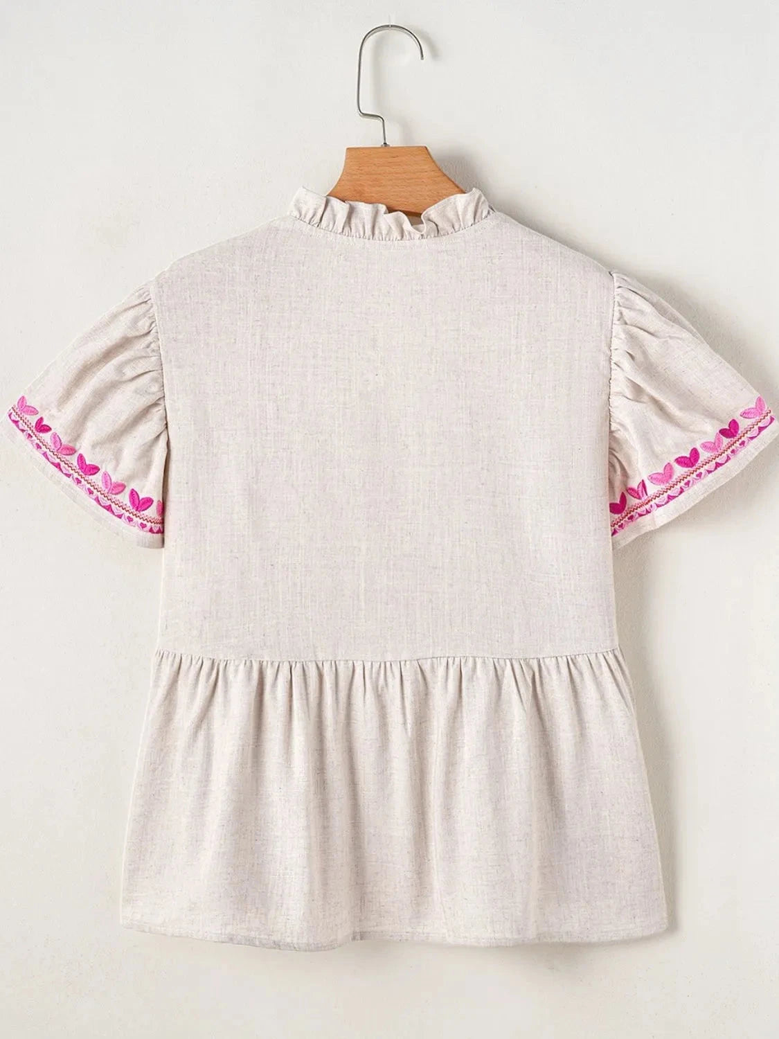 Floral Embroidered Short Sleeve Notched Blouse Simply Love