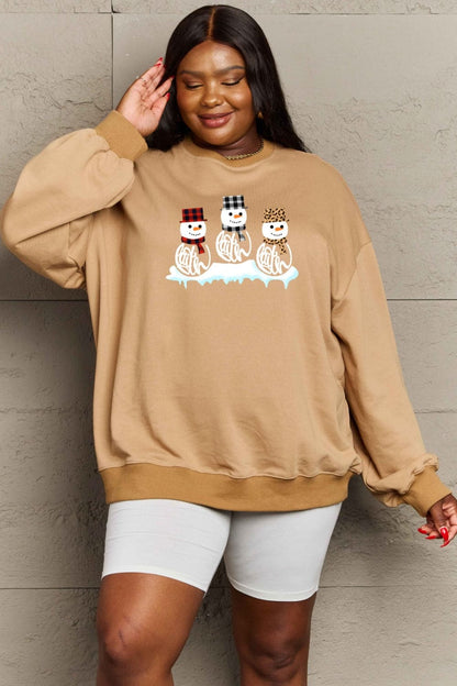 Simply Love Full Size Snowmen Graphic Sweatshirt.