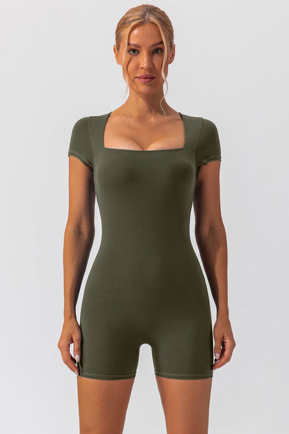 Square Neck Cap Sleeve Active Romper.