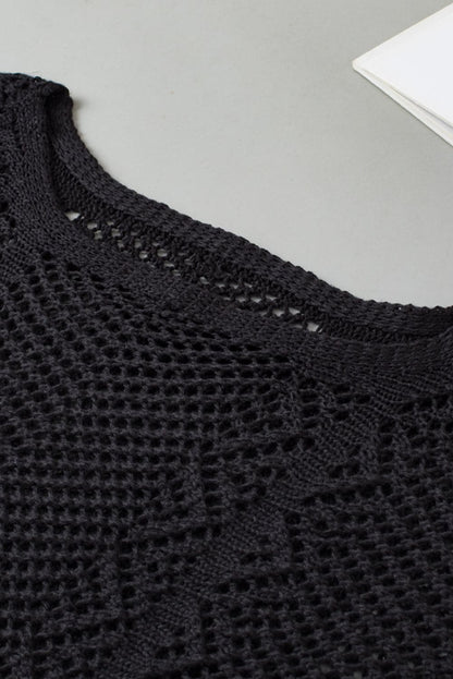 Openwork Round Neck Half Sleeve Knit Top.