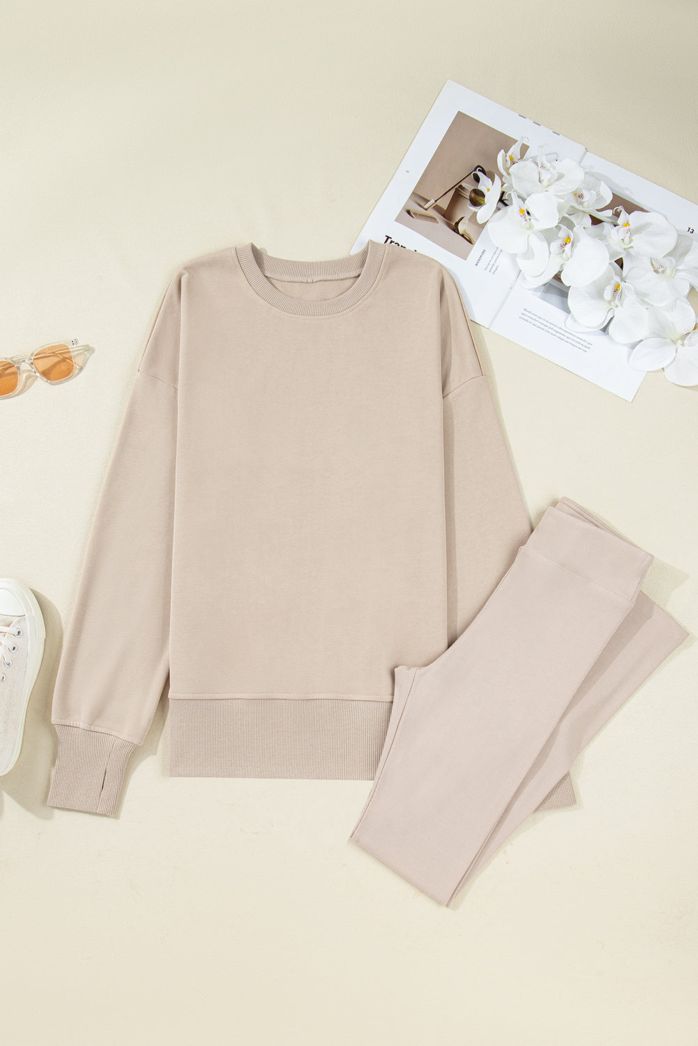 Jet Stream Oversize Slit Sweatshirt And Ribbed Leggings Set