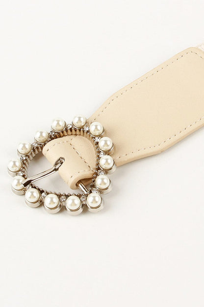 Pearl Heart Buckle Elastic Belt.