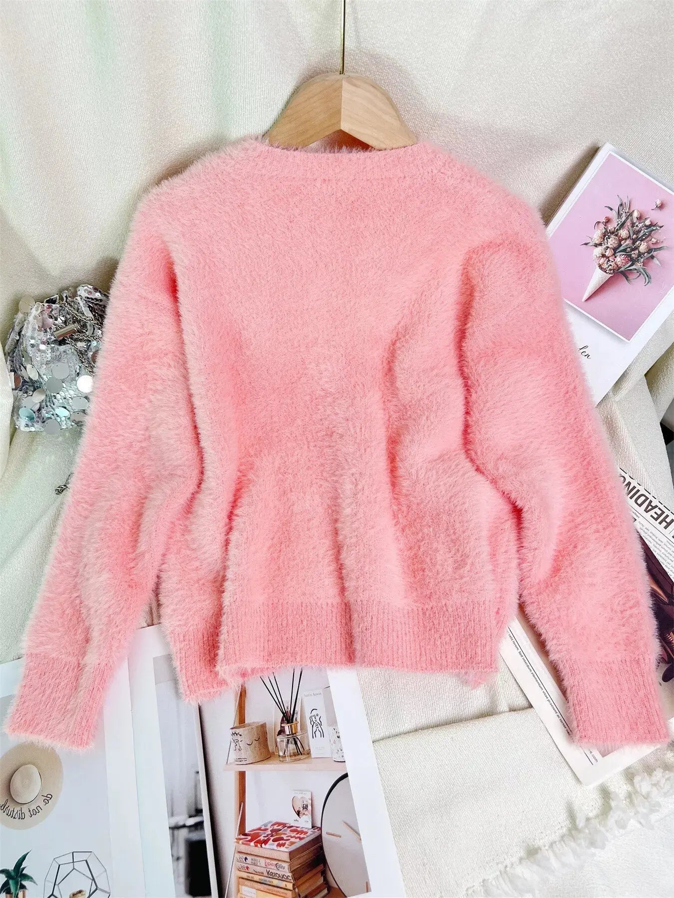 Fluffy Knit Button Up Cardigan Simply Love