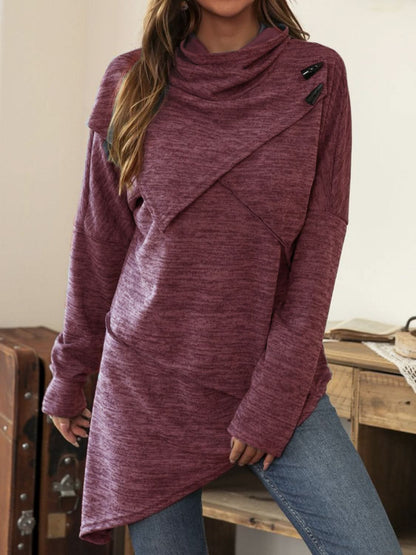 Asymmetrical hem cowl neck tee