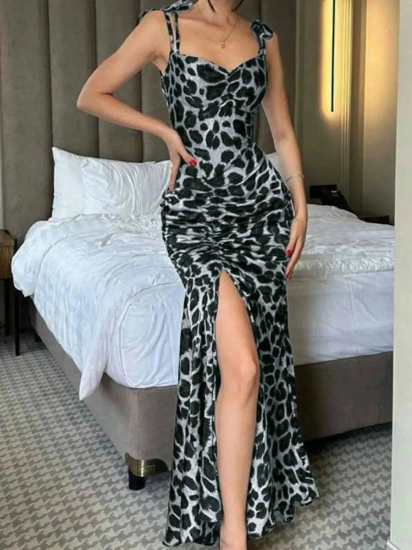 Ruched Slit Sweetheart Neck Cami Dress Simply Love