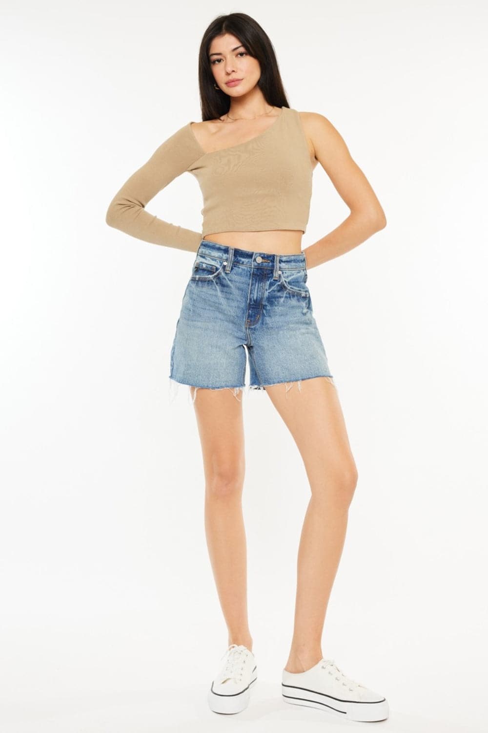 Kancan Full Size Raw Hem High Waist Denim Shorts.