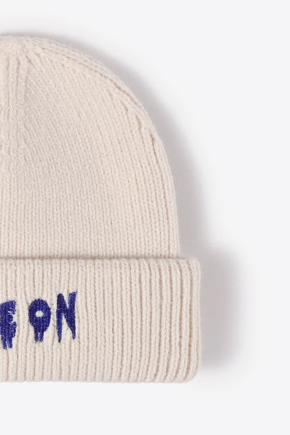 COME ON Embroidered Cuff Knit Beanie.