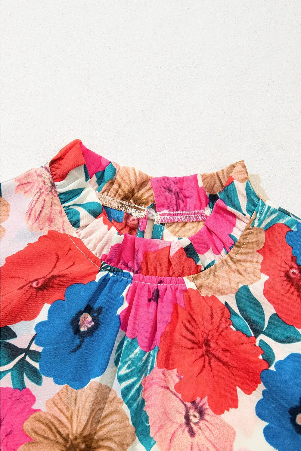 Floral Mock Neck Striped Cap Sleeve Blouse Simply Love