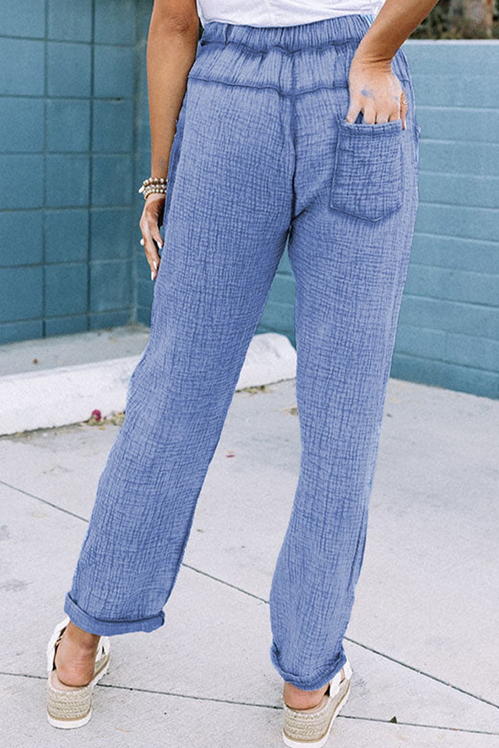 Textured Drawstring Pants with Pockets.