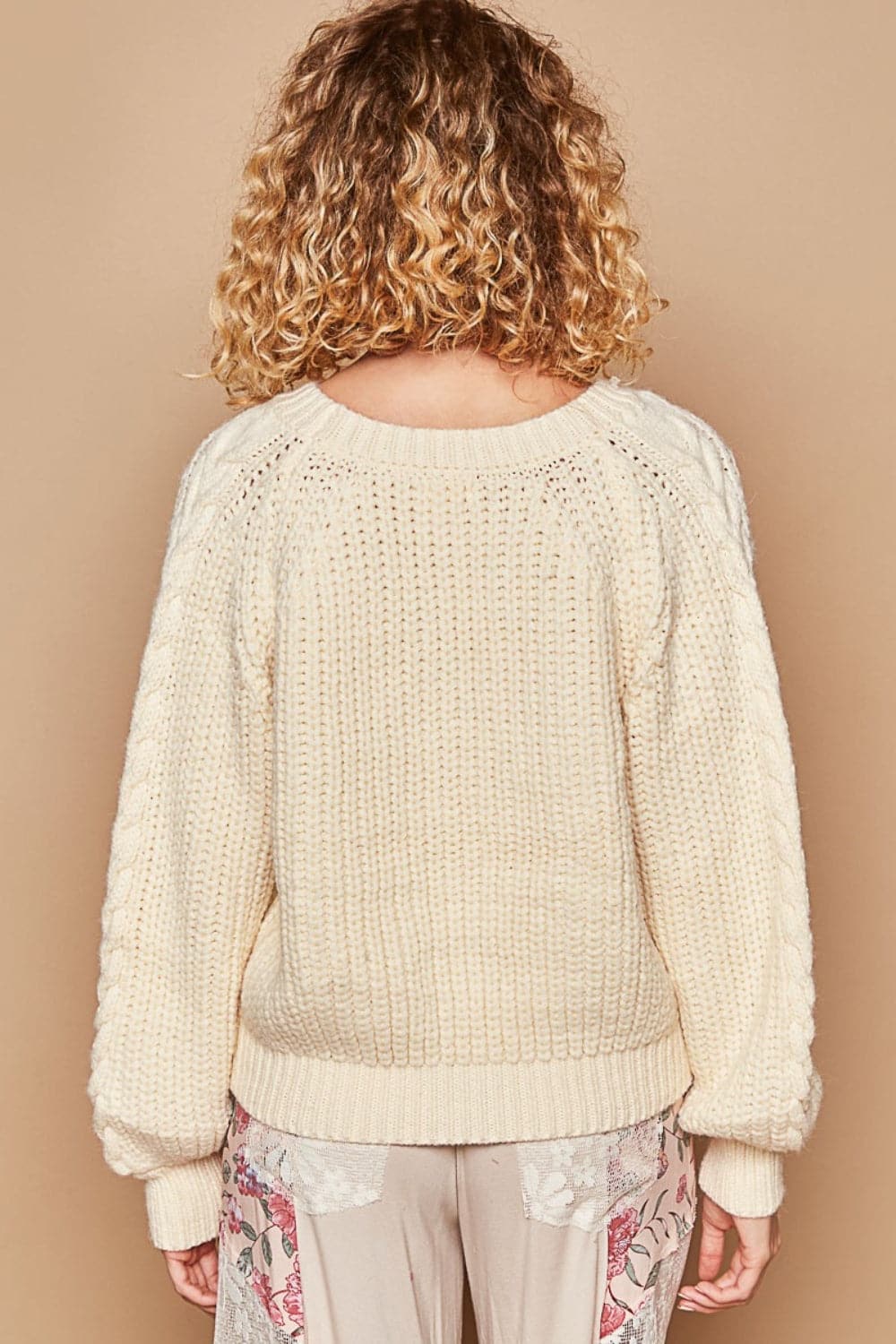 POL Cable Knit Cutout Long Sleeve Sweater.