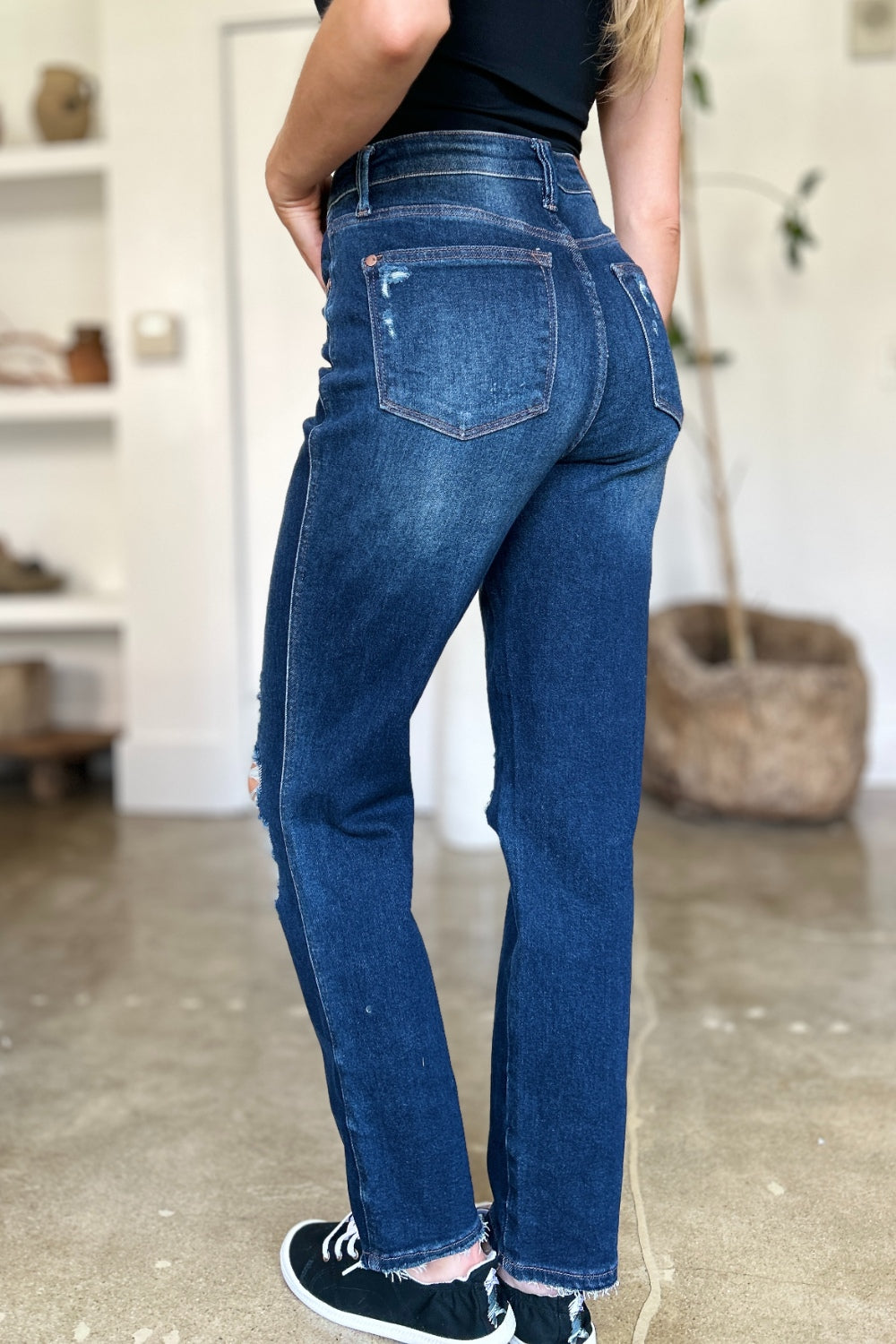 Judy Blue Full Size High Waist Rigid Magic Heavy Destroy Straight Jeans Coco’s Tee Boutique